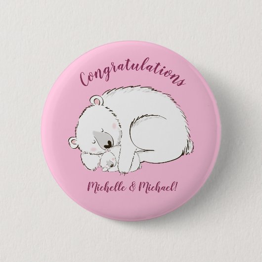 Badge Rond 5 Cm Ours polaire Baby shower fille rose (Devant)
