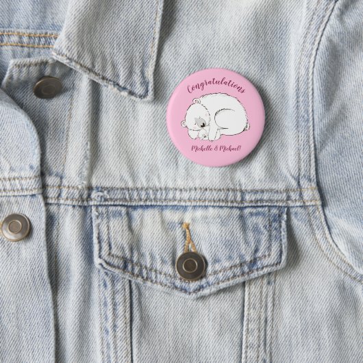 Badge Rond 5 Cm Ours polaire Baby shower fille rose (En situation)