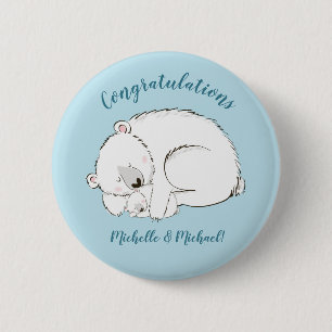 Badge Rond 5 Cm Ours polaire Baby shower Hiver bleu garçon