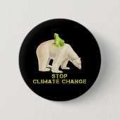 Badge Rond 5 Cm Ours polaire Grenouille verte Stop Changement clim (Devant)