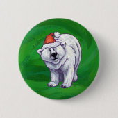 Badge Rond 5 Cm Ours polaire Noël sur vert (Devant)