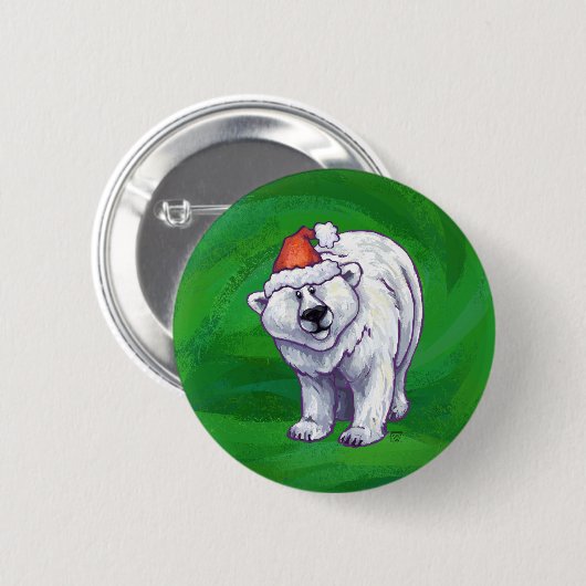 Badge Rond 5 Cm Ours polaire Noël sur vert (Devant & derrière)