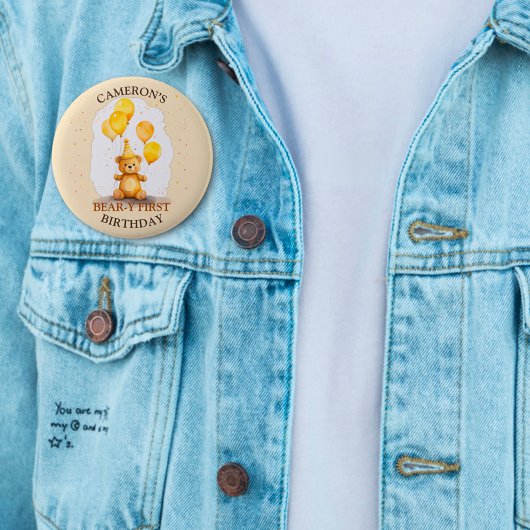 Badge Rond 5 Cm Ours Premier anniversaire Sexe Ours jaune neutre
