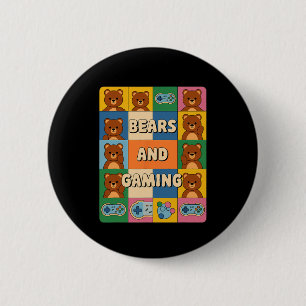 Badge Rond 5 Cm Ours Rétro Et Jeux Drôle Amateur D'ours Jeu Vidéo