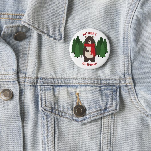 Badge Rond 5 Cm Ours Woodsy (En situation)