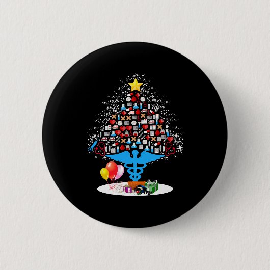 Badge Rond 5 Cm Outils Médicales Arbre de Noël Funny Nurse Noël (Devant)