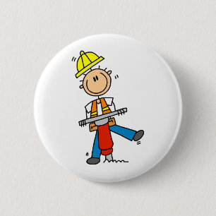 Badge Rond 5 Cm Ouvrier de construction avec bouton de marteau-piq