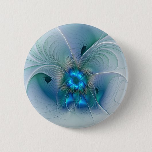 Badge Rond 5 Cm Ovation debout, fractale bleue turquoise abstraite (Devant)