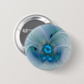 Badge Rond 5 Cm Ovation debout, fractale bleue turquoise abstraite (Devant & derrière)