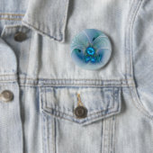 Badge Rond 5 Cm Ovation debout, fractale bleue turquoise abstraite (En situation)