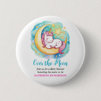 Badge Rond 5 Cm Over the Moon Baby Shower – Sleeping Unicorn 
