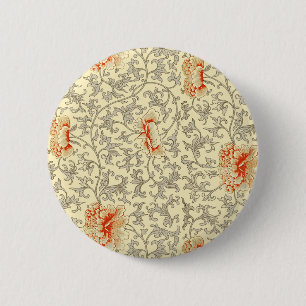 Badge Rond 5 Cm Owen Jones Motif Ancien : Fleurs de corail Gris