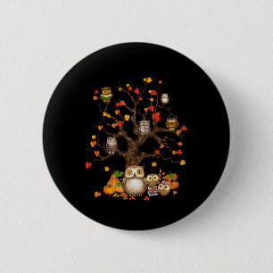 Badge Rond 5 Cm Owls Leaves Tree Fall Autumn Pumkin Halloween Owl