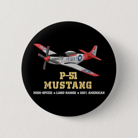 Badge Rond 5 Cm P-51 Mustang Bombe De Combat De La Seconde Guerre  (Devant)