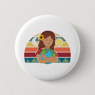 Badge Rond 5 Cm Pachamama Terre Mère Dieu Incan tournesol