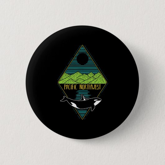 Badge Rond 5 Cm Pacifique Nord-Ouest Orca Whaler Tree Mountain Oce (Devant)