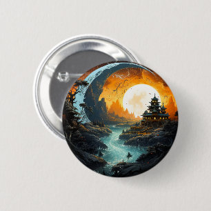 Badge Rond 5 Cm Pagoda Palace River Yin Yang Arts martiaux