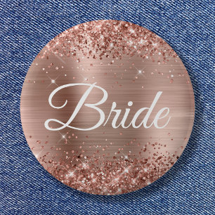 Badge Rond 5 Cm Pailleté de rose doré pour la mariée