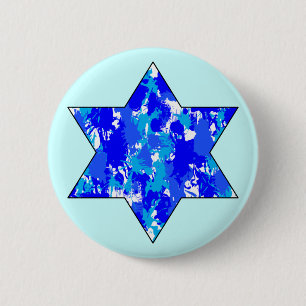 Badge Rond 5 Cm Paint Splatter bleu étoile juive