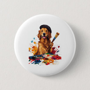 Badge Rond 5 Cm Painter Pup - Chien Artistique avec Eau
