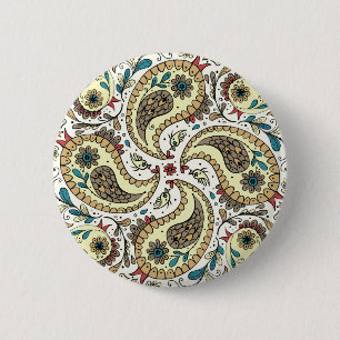 Badge Rond 5 Cm Paisers en jaune/brun et blanc