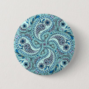 Badge Rond 5 Cm Paisley en bleu bébé