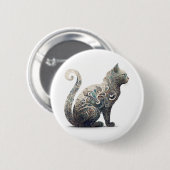 Badge Rond 5 Cm Paisley Profil Chat (Devant & derrière)