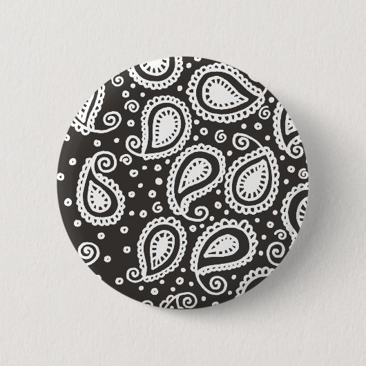 Badge Rond 5 Cm Paisley sur le bouton noir (Devant)