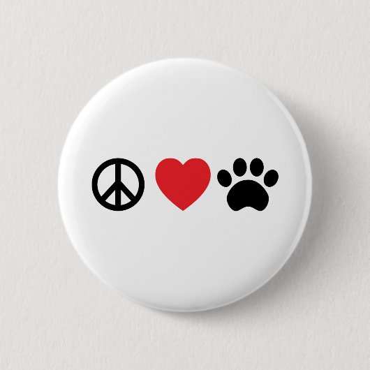 Badge Rond 5 Cm Paix, Amour, Bouton Paw (Devant)