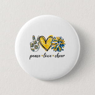 Badge Rond 5 Cm Paix Amour Cheerleading Bleu Jaune