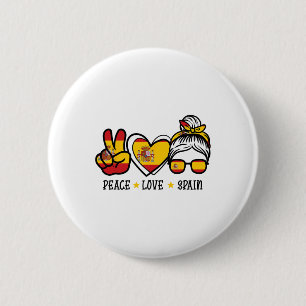 Badge Rond 5 Cm Paix Amour Espagne Chignon Méssy Supportrice de Fo