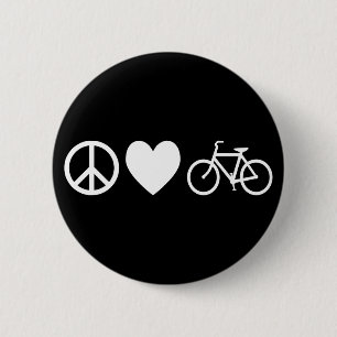 Badge Rond 5 Cm Paix Amour et Bicyclettes