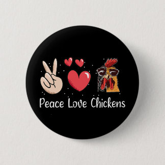 Badge Rond 5 Cm Paix Amour Poules Poule Amoureux de Poules