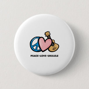 Badge Rond 5 Cm Paix, amour, Ukulele