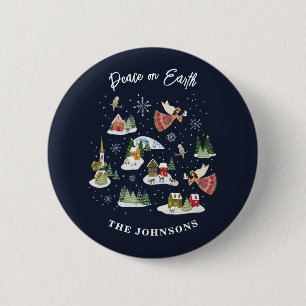 Badge Rond 5 Cm Paix angélique sur terre Noël