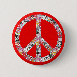 Badge Rond 5 Cm Paix de l'énergie des fleurs I éclaboussure rou