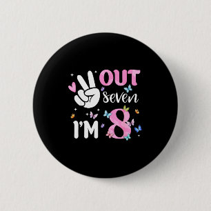 Badge Rond 5 Cm Paix dehors sept papillon 8 joyeux 8ème anniversai