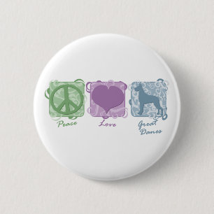 Badge Rond 5 Cm Paix en pastel, amour, et grands Danois