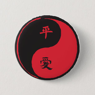 Badge Rond 5 Cm Paix et amour Yinyang