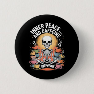 Badge Rond 5 Cm Paix intérieure et caféine Design de yoga de squel