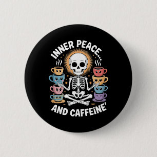 Badge Rond 5 Cm Paix intérieure et caféine Design de yoga de squel