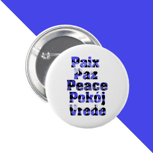 Badge Rond 5 Cm Paix Plusieurs Langues Cœurs Bleus