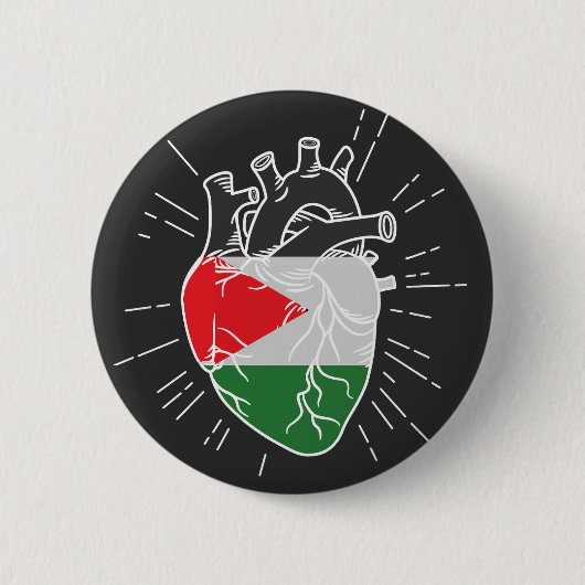 Badge Rond 5 Cm Palestine Drapeau Coeur humain (Devant)