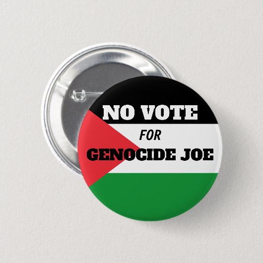 Badge Rond 5 Cm PALESTINE LIBRE - Pas de vote pour le génocide Joe (Devant & derrière)