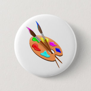 Badge Rond 5 Cm Palette d'artiste et pinceaux