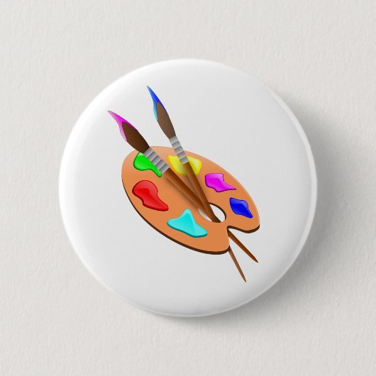Badge Rond 5 Cm Palette d'artiste et pinceaux (Devant)