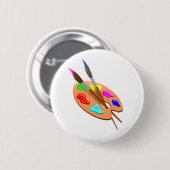 Badge Rond 5 Cm Palette d'artiste et pinceaux (Devant & derrière)