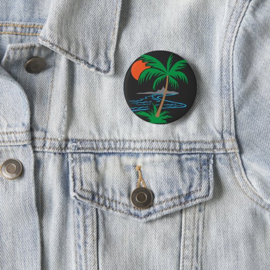 Badge Rond 5 Cm Palm Tree by the River | Tropical Sunset Art (En situation)