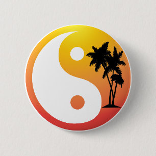 Badge Rond 5 Cm Palmiers au coucher du soleil Bouton Yin Yang