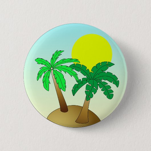 Badge Rond 5 Cm Palmiers sur le bleu avec le soleil (Devant)